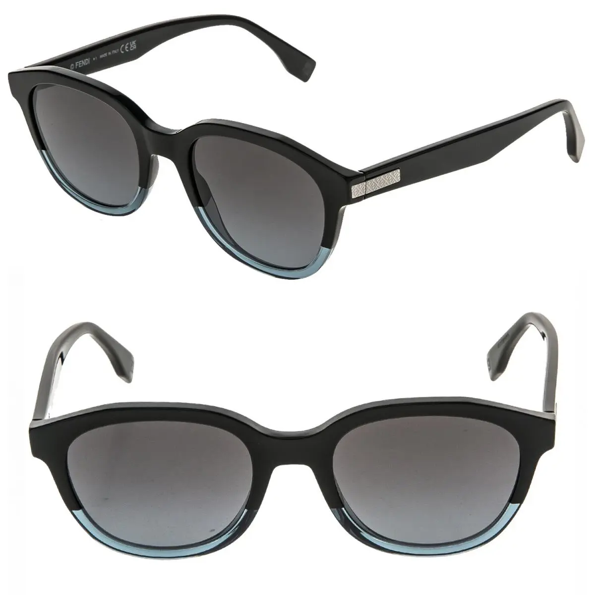 Fendi Essential 40092 Black Blue Logo Print Unisex Round Sunglasses FE40092I 05A