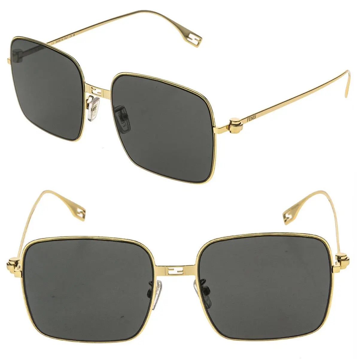 Fendi Baguette 40123 Gold Gray Metal Rectangle Fashion Sunglasses FE40123U 30A