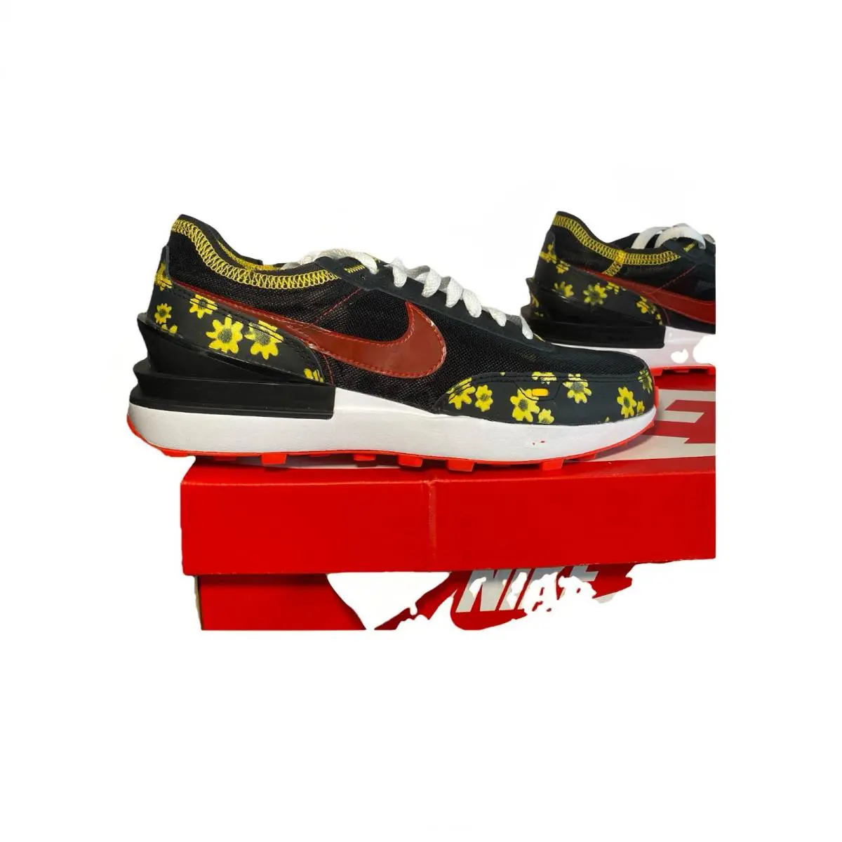 Nike Waffle One Sunflower Black Habanero Red Floral DQ7637-001 Mens 6.5 Women 8