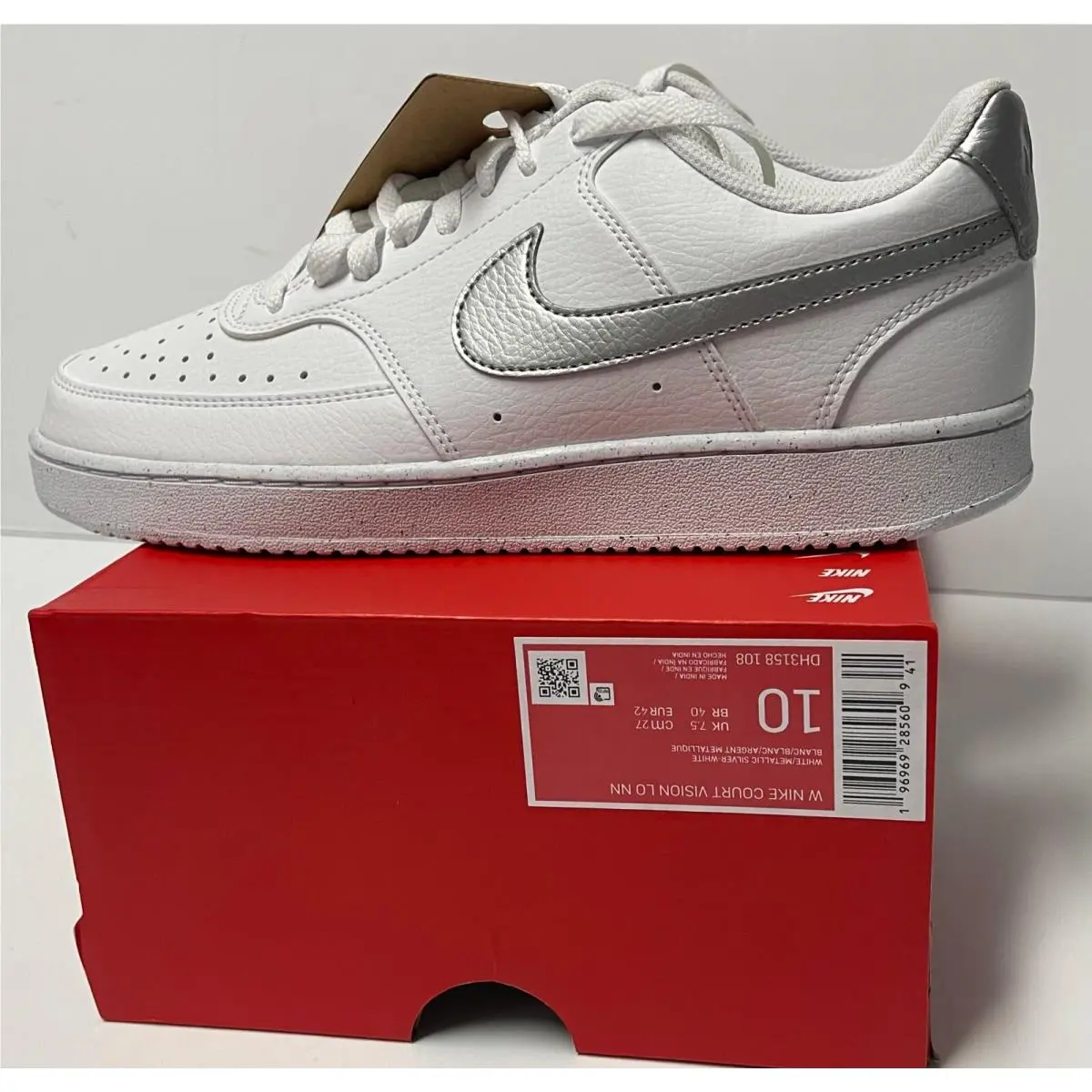 Nike Court Vision Low NN Women DH3158 108 White Metallic Silver Size 10