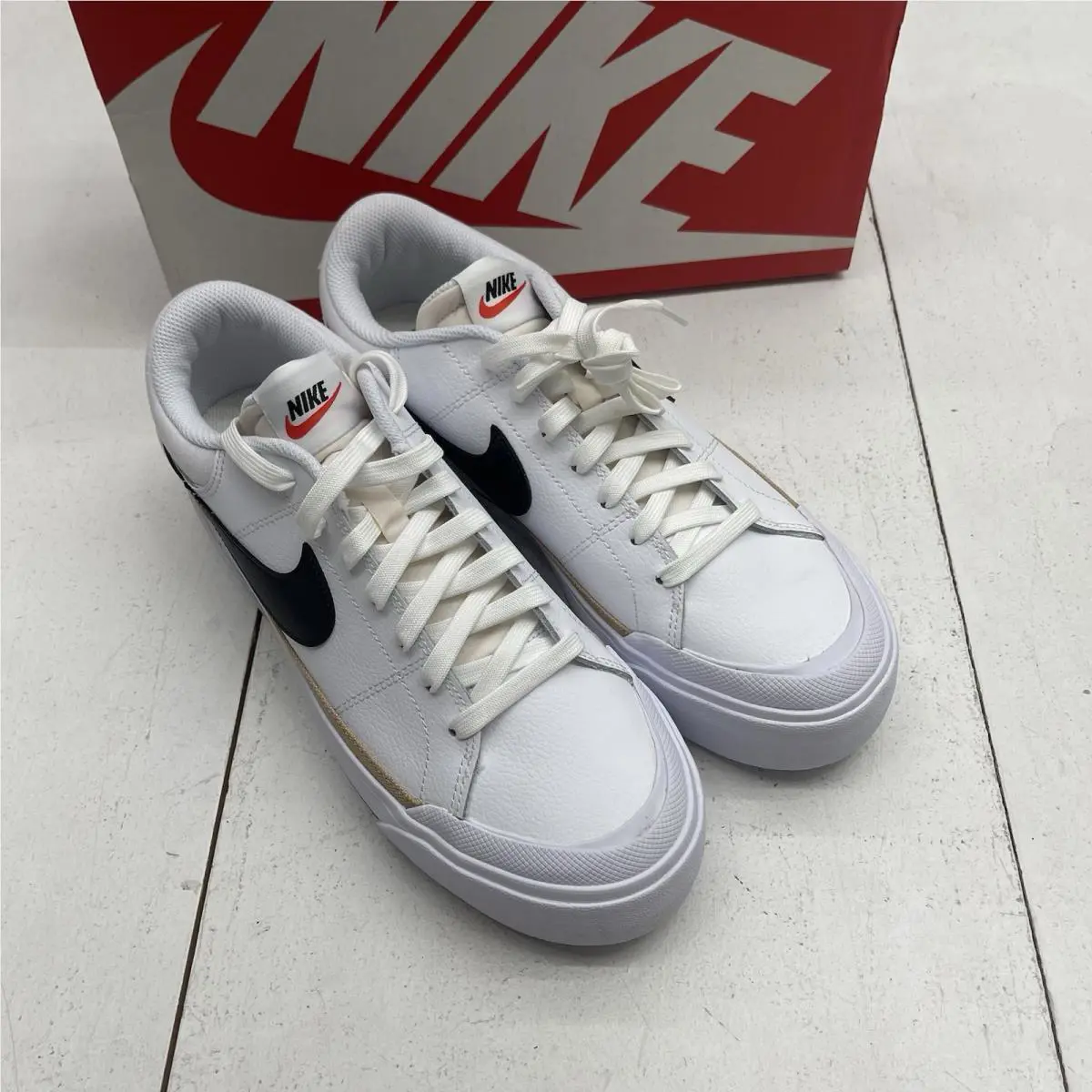 Nike Court Legacy Lift Retired White Leopard Gold Womens Sz 11 Men 10 FD0558 - Multicolor