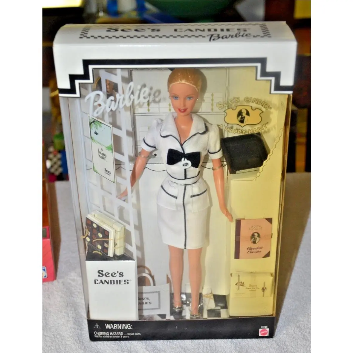 Vintage Nos 1999 Barbie First Job Doll See`s Candies A Happy Habit