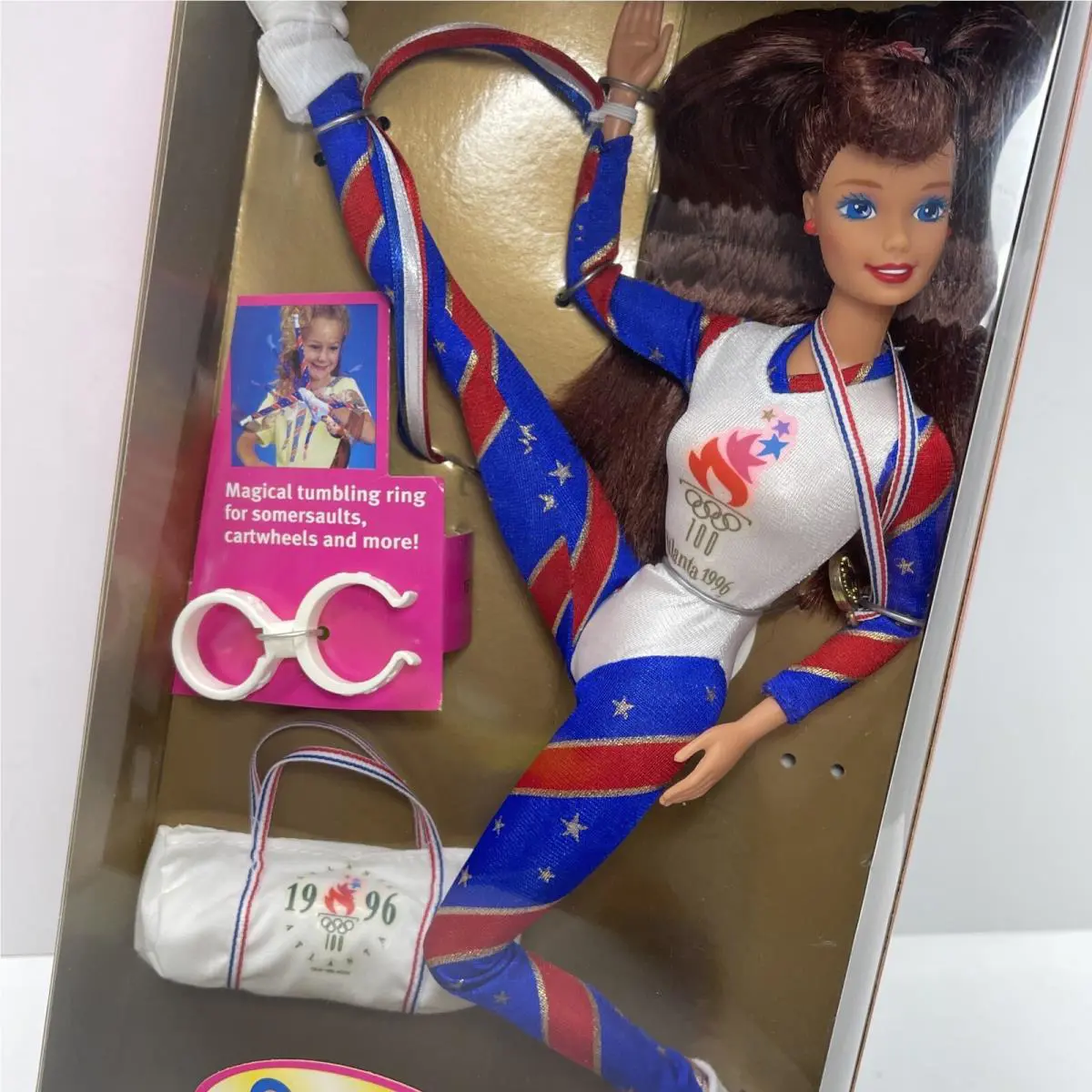 1996 Olympic Gymnast Barbie Atlanta Brunette Doll 15125 Mattel Vintage 1995