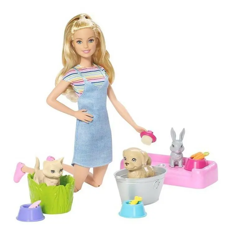 Barbie Play N Wash Pets Playset with 10 Pet Grooming Accessories Great Gift