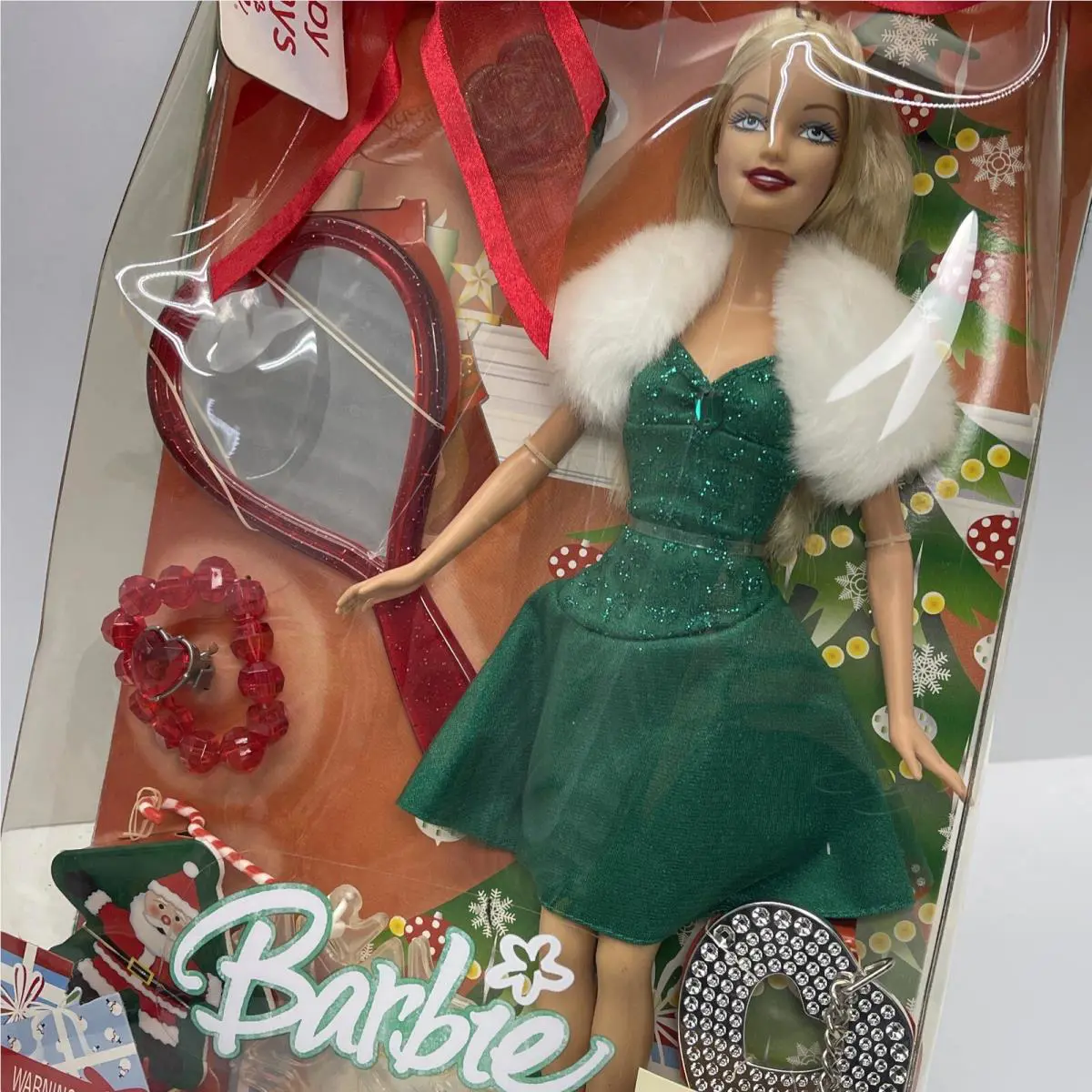Barbie Holiday Wishes Christmas Gift Set Blonde Green Dress G8540 Mattel 2005
