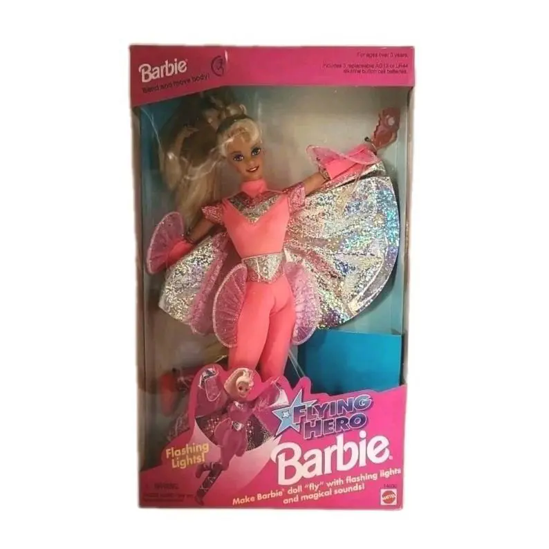 Flying Hero Barbie Doll Bend Move Body Lights Collector Mattel Nrfb