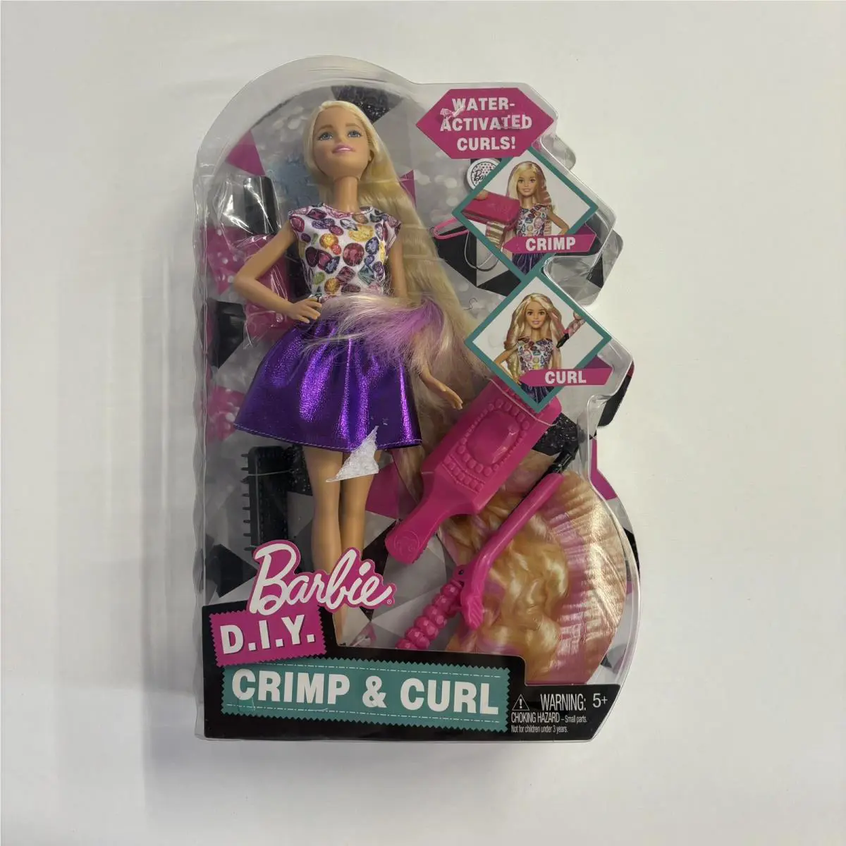 Nip Barbie D.i.y. Crimp Curl Doll Water Activated Curls 2016 Mattel DWK49