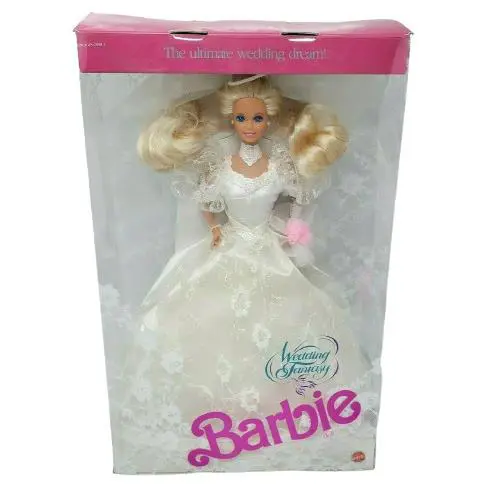 Vintage 1989 Mattel Wedding Fantasy Barbie Doll 02125 Bride Lace Dress