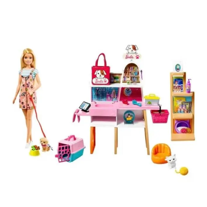 Barbie Doll and Pet Boutique Playset with 4 Pets 25 Pieces Total