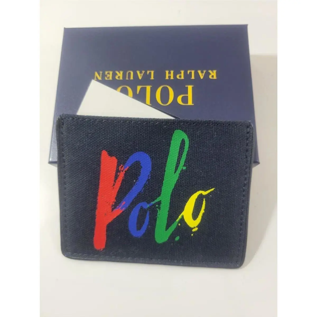 Polo Ralph Lauren Canvas Wallet Slim Card Case Men`s Navy Blue Woven 0002