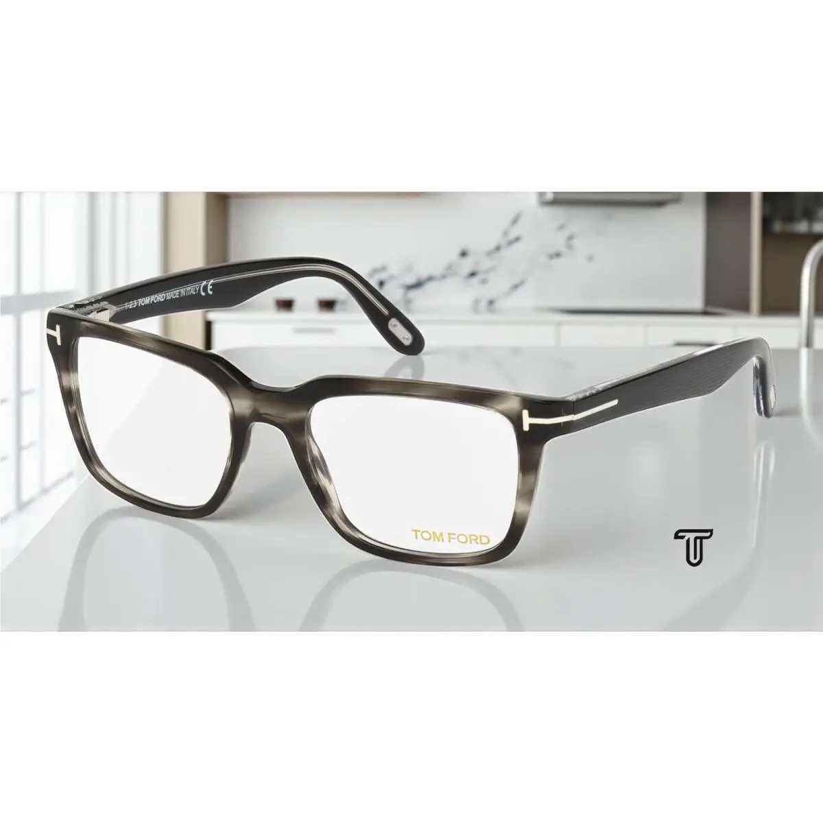 Tom Ford FT5304 093 Shiny Light Green Clear Lens Plastic 54 mm Men`s Eyeglasses