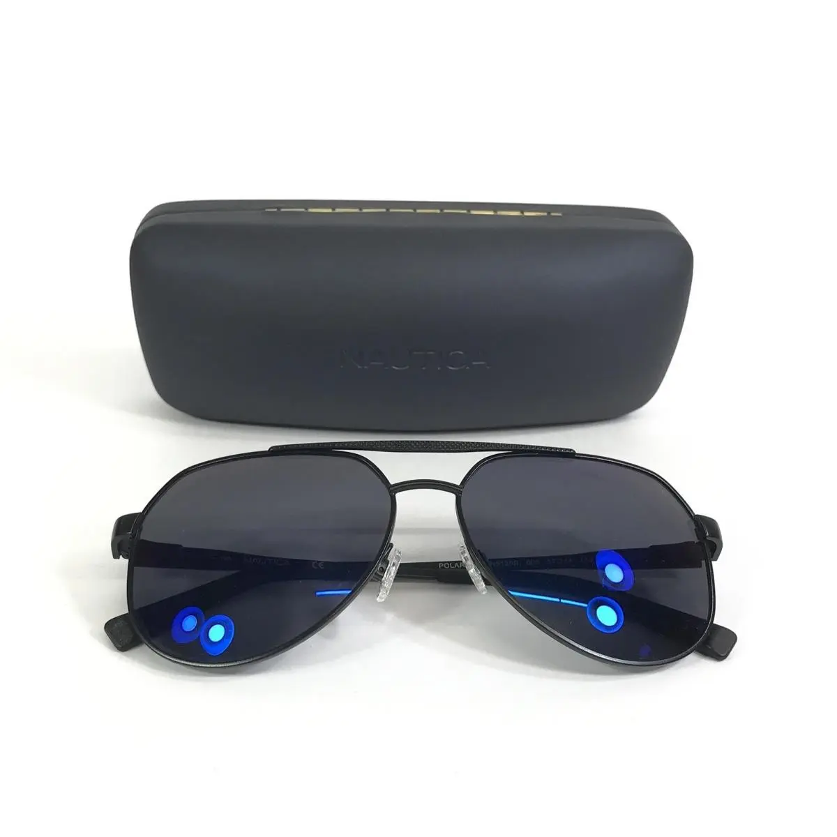 Nautica Sunglasses N5125S 005 Matte Black Aviator Frame w/ Blue Polarized Lenses