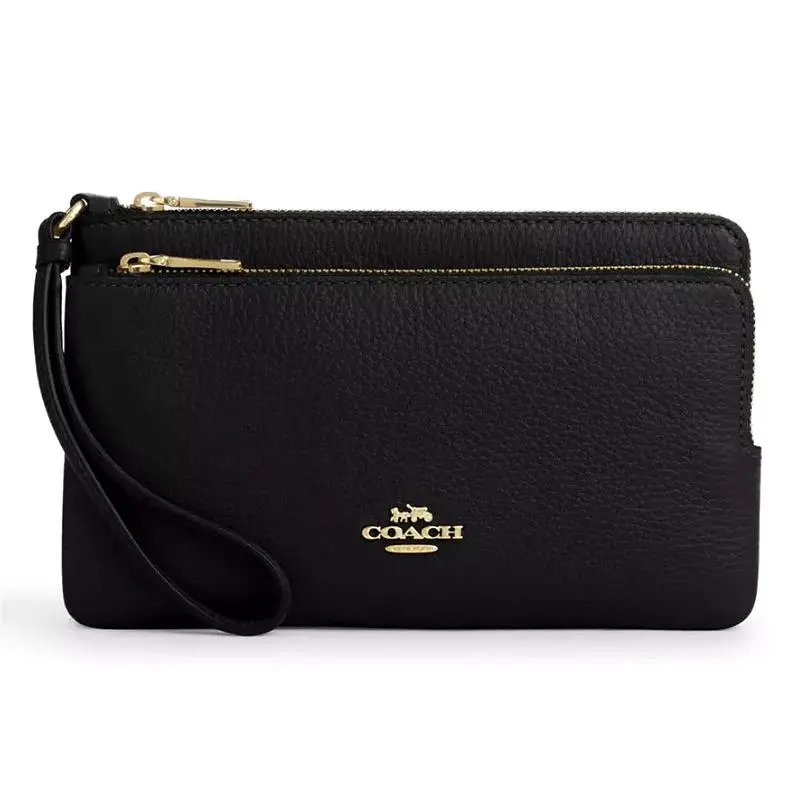 Coach Double Zip Wallet - CU919 Black / Gold Refined Pebbled Leather
