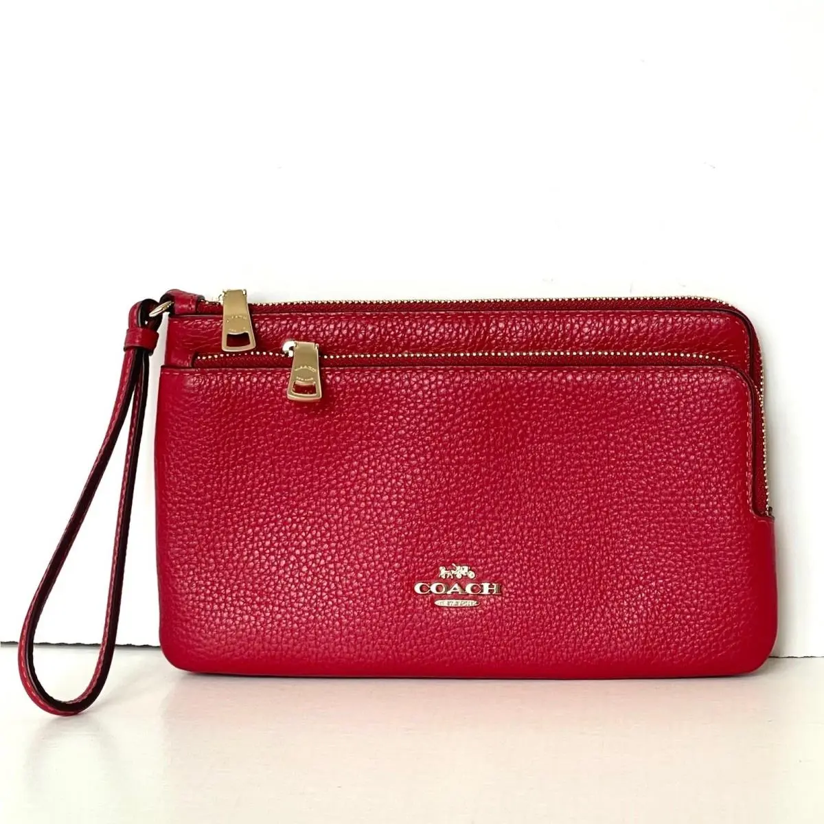 Coach Double Zip Phone Wallet CU919 True Red Leather Wristlet Clutch