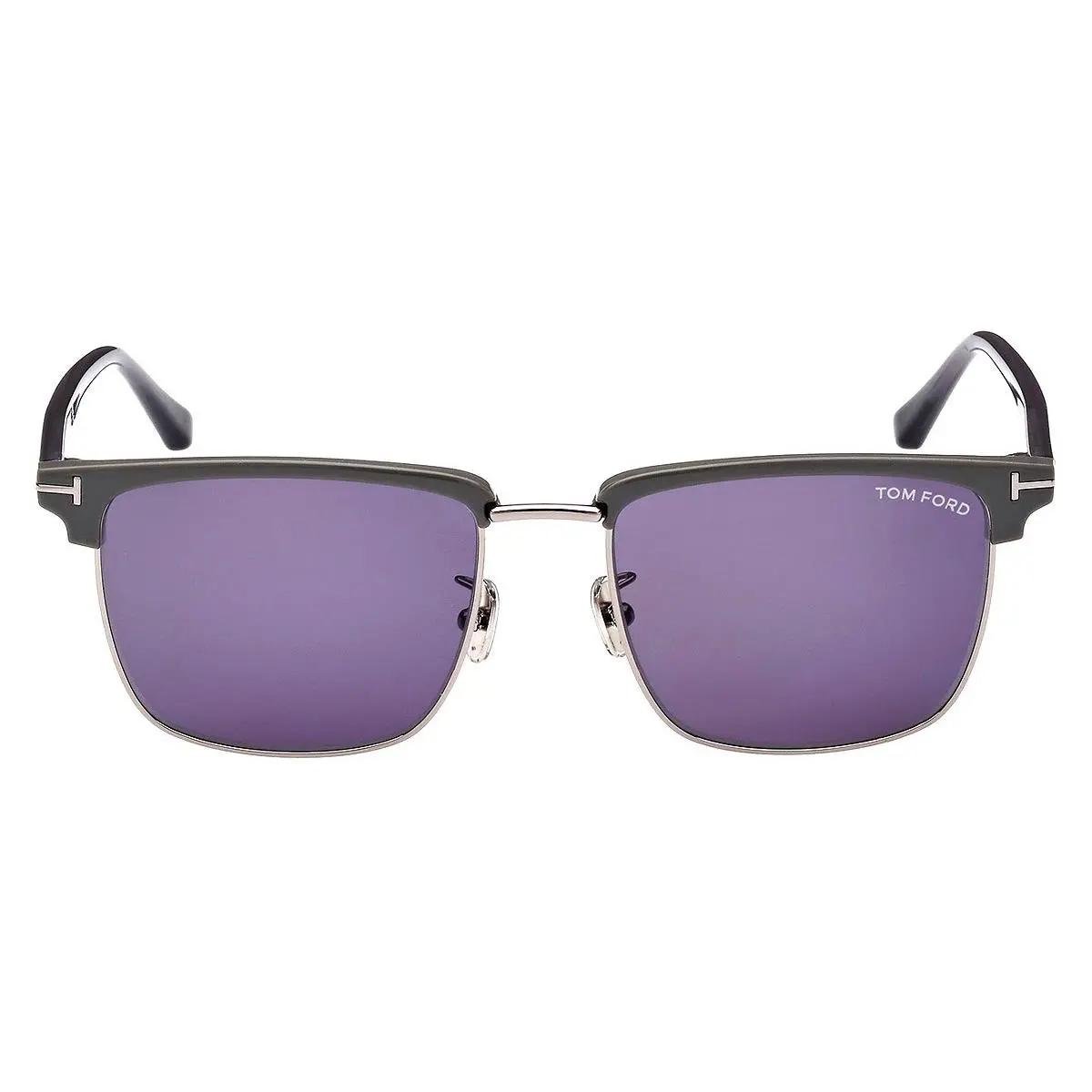 Tom Ford FT0997-H Hudson-02 Sunglasses Shiny Light Ruthenium/t Logo Blue 55mm