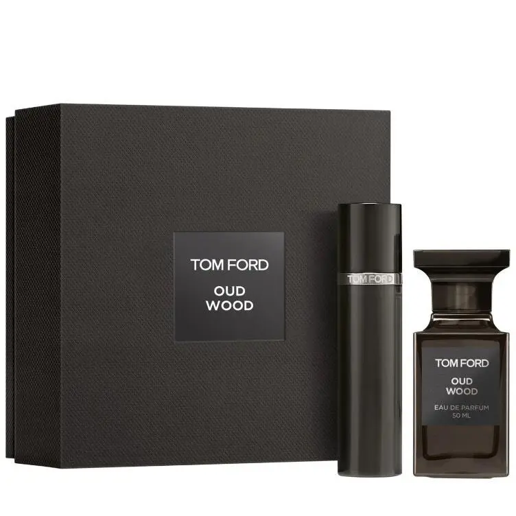 Tom Ford Oud Wood Gift Set Eau De Parfum 1.7 oz 0.34 oz Travel Spray