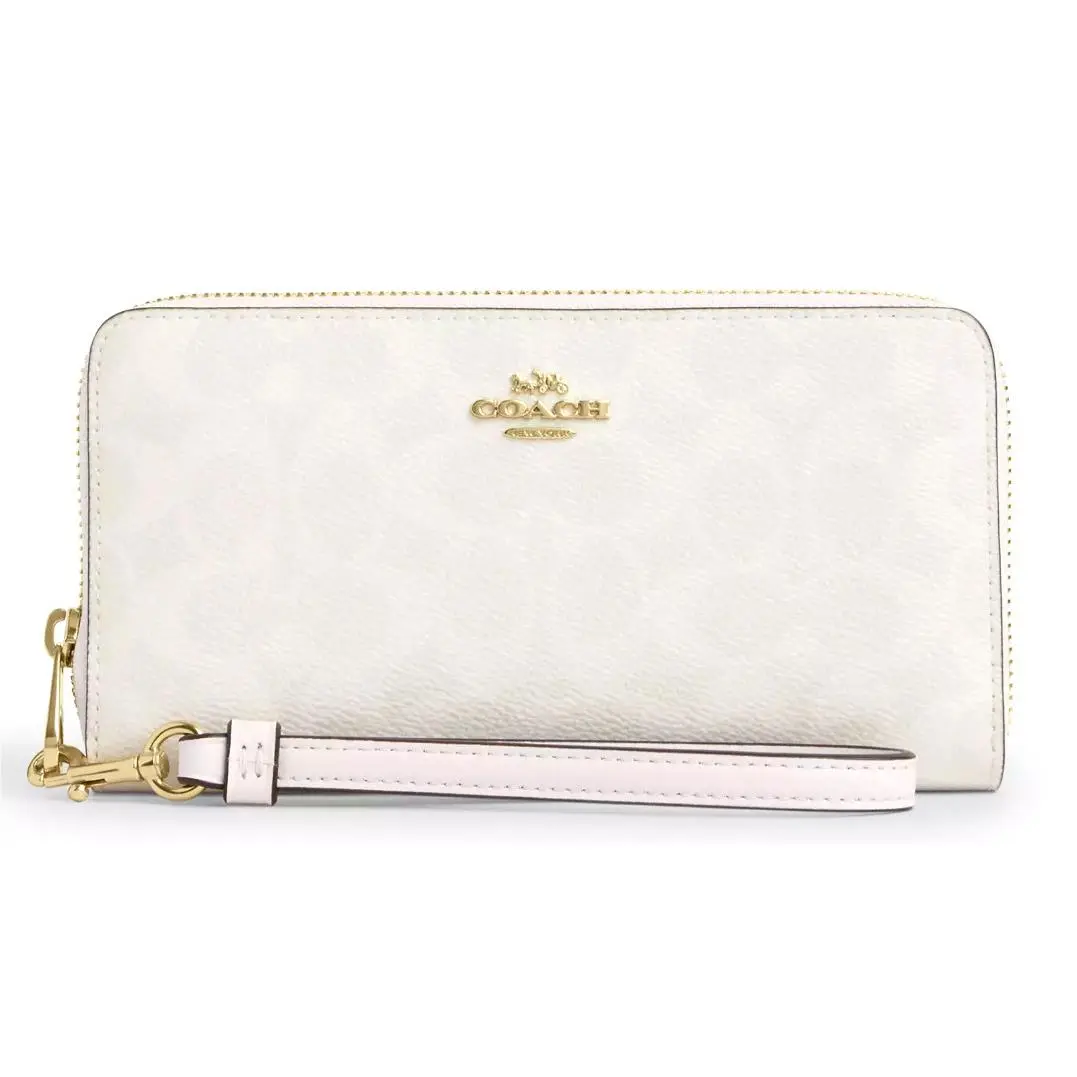 Coach Long Zip Around Phone Wallet - CW778 Chalk White Signature Canvas