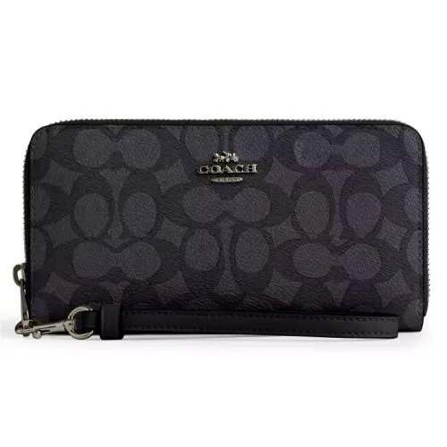 Long Zip Around Phone Wallet - CW778 Charcoal Black Signature Canvas-nwt by Coach