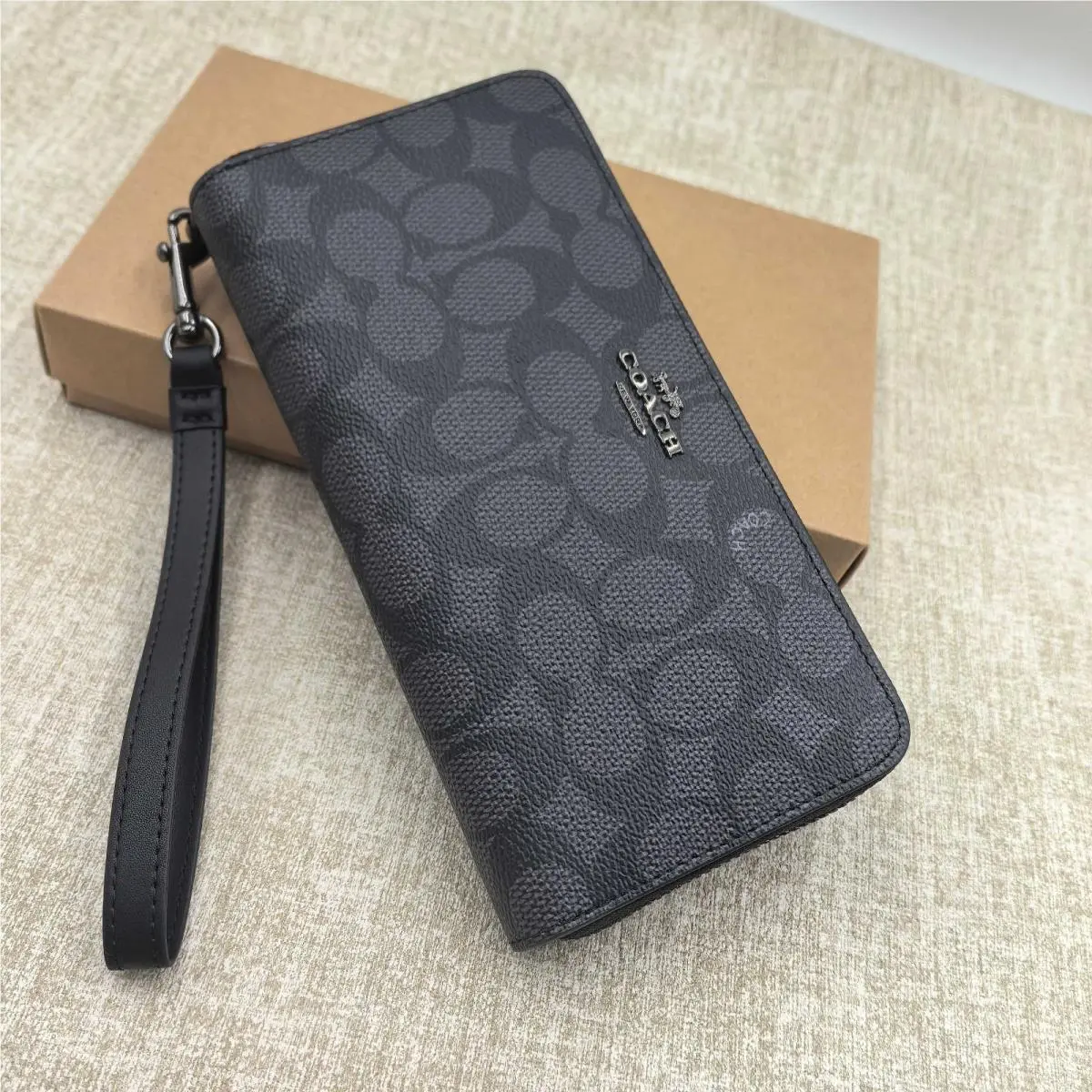 Coach CW778 Long Zip Around Wallet in Signature Canvas Black