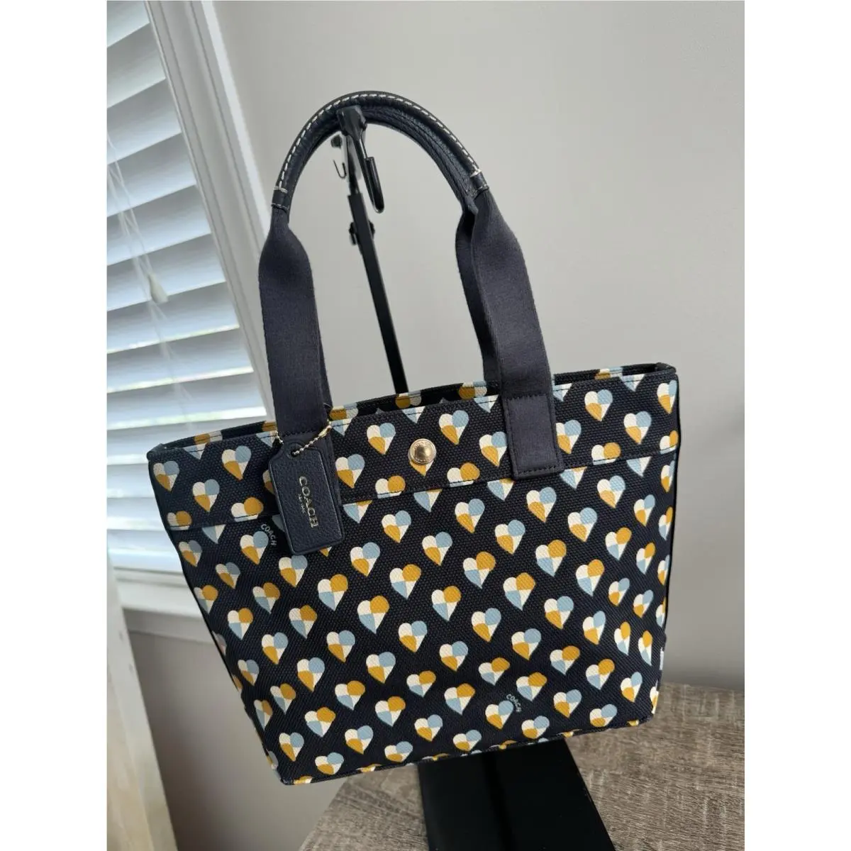 Coach Small Tote with Checker Heart Print Coach F25917 Midnight Multi