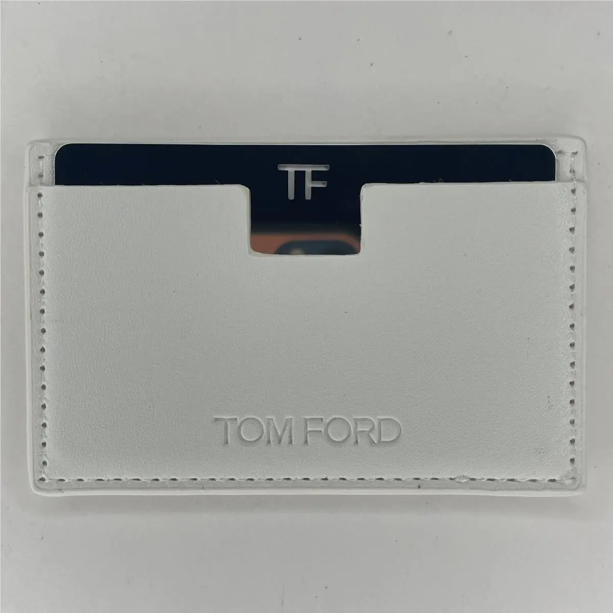 Tom Ford White Leather Card Holder Wallet with Mirror Plate Women