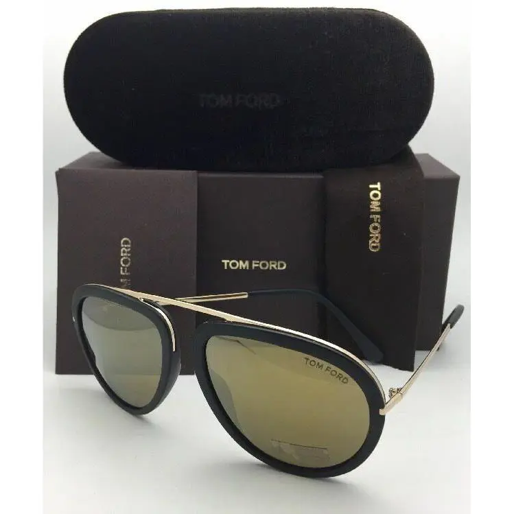 Tom Ford Sunglasses Stacy TF 452 02G 57-16 Matte Black-gold Aviator W/mirror