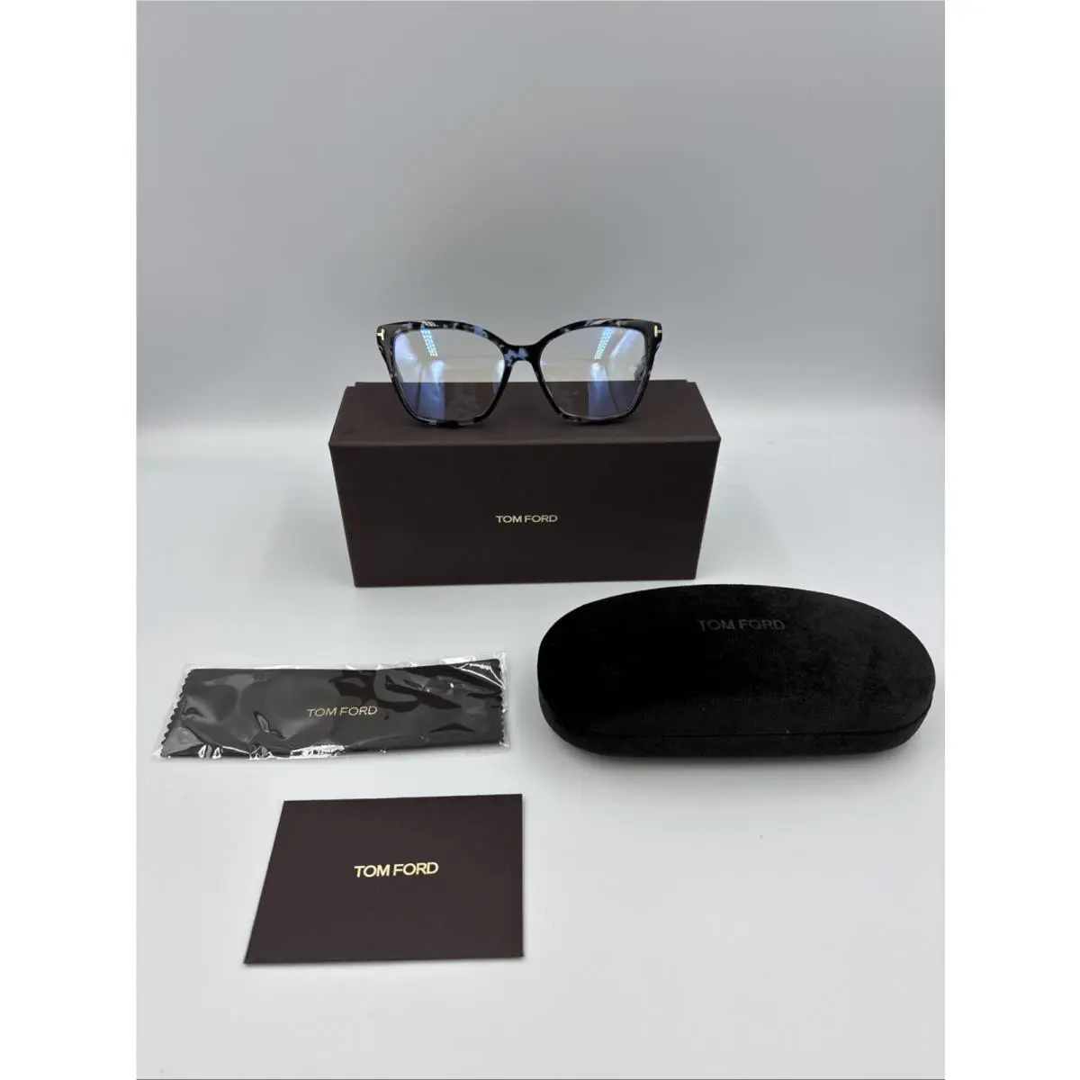 Tom Ford FT5812-B Eyeglasses Blue Havana/t Logo/blue Block 53