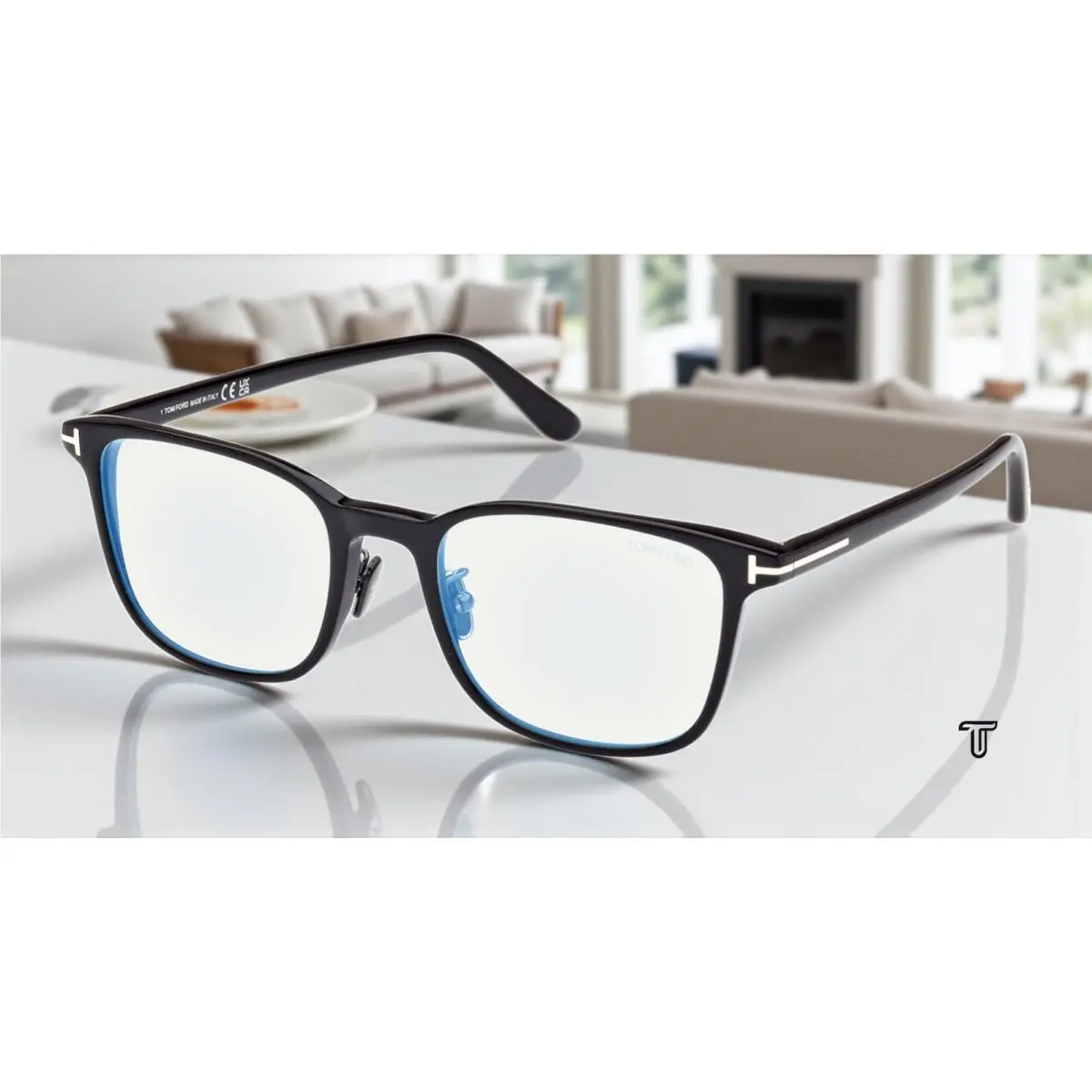 Tom Ford FT5925 D B 001 Shiny Black Blue Block Lens 52 mm Men`s Eyeglasses