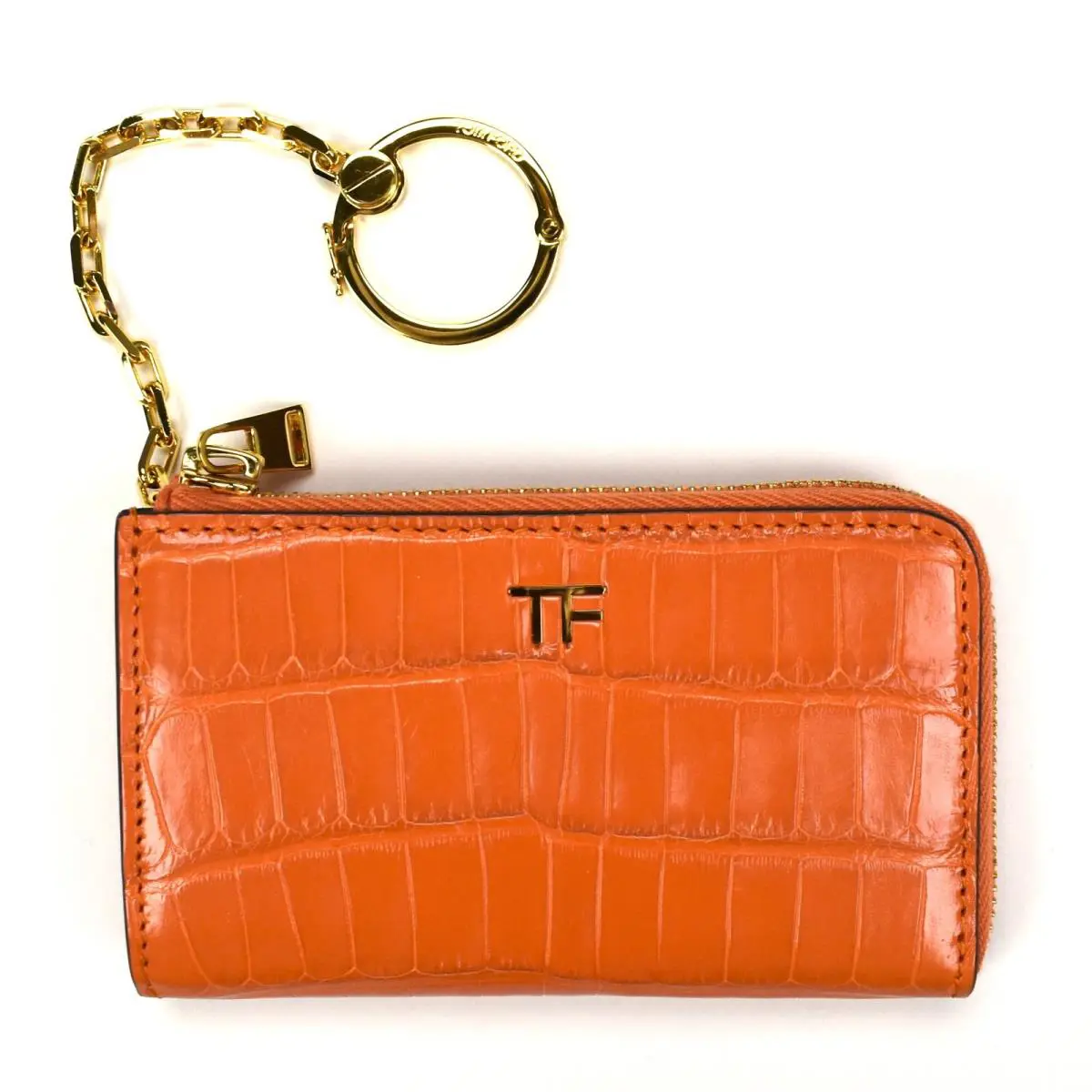 Tom Ford Exotic Real Alligator Zip Chain Card Wallet Orange