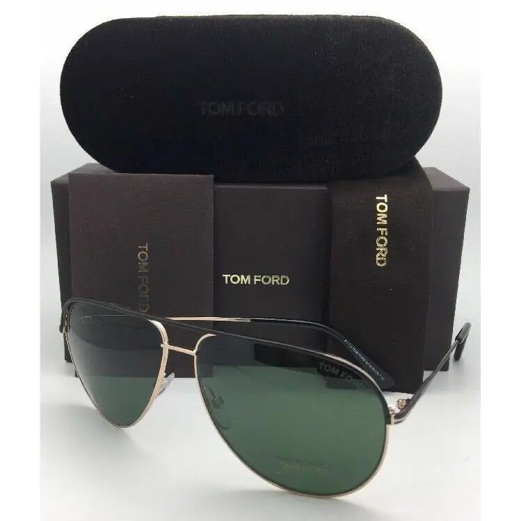 Tom Ford Sunglasses Erin TF 466 05N 61-12 Matte Black Gold Aviator W/green