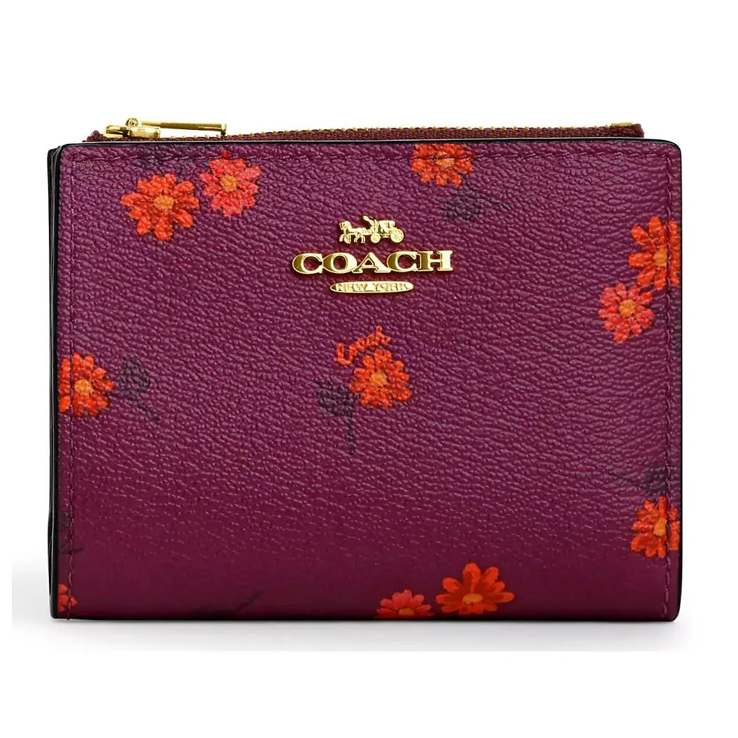 Bifold Wallet - CM853 Berry Canvas/leather W/country Floral Print by Coach