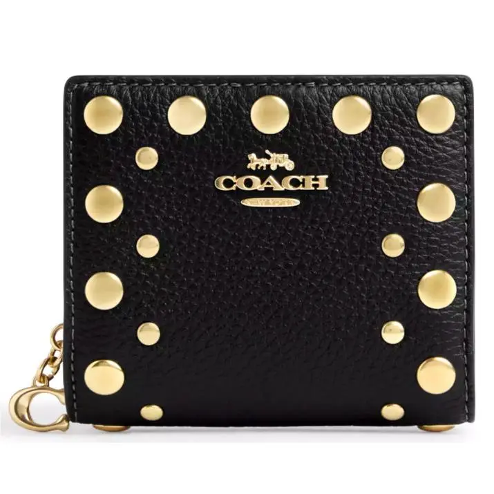 Coach Snap Wallet with Rivets - CAP09 Black Leather - Gold W/c Charm