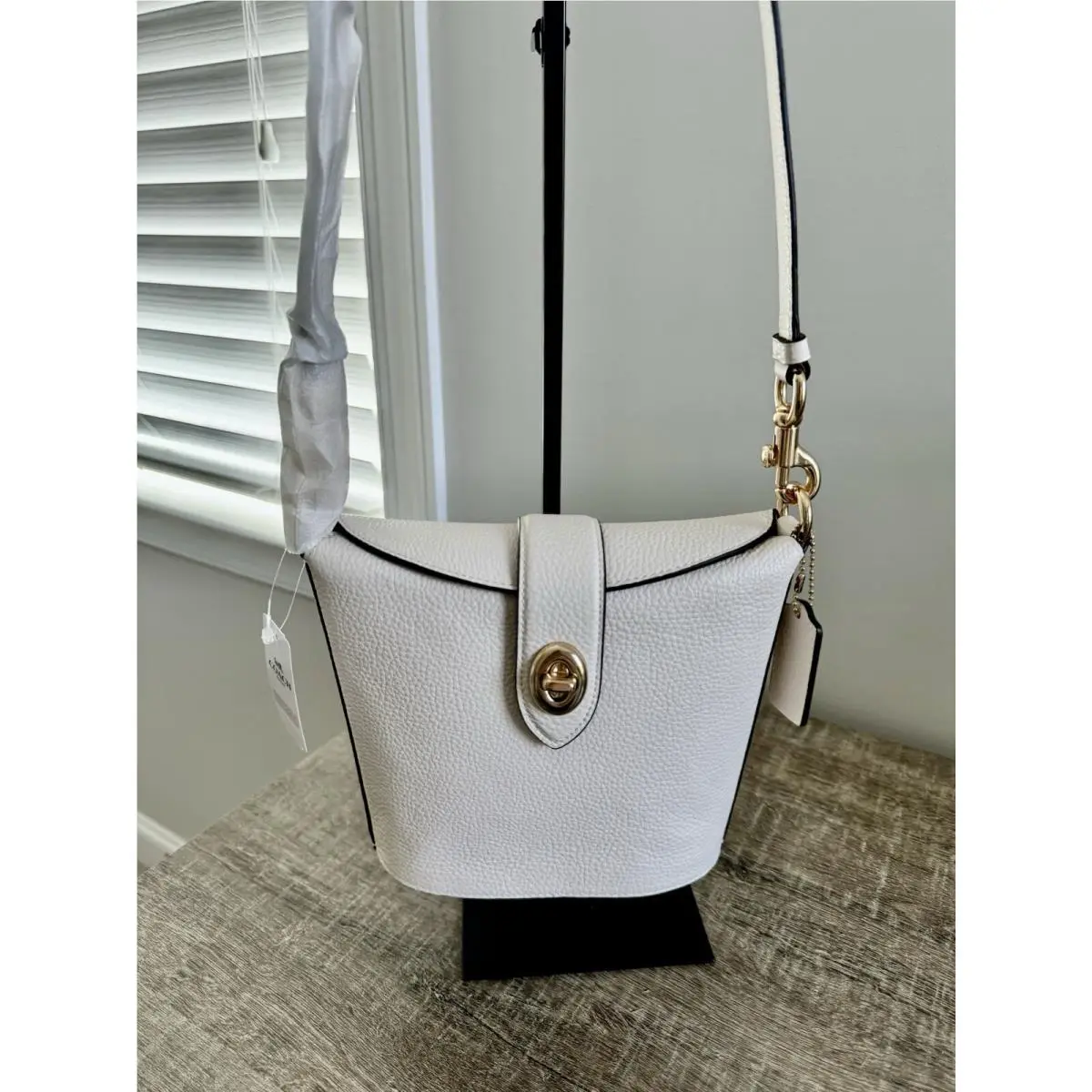 Coach Addie Turnlock Crossbody C2814 Chalk Pebble Leather Gold