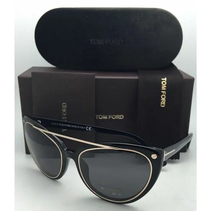 Tom Ford Sunglasses Edita TF 384 01A 58-18 Black Gold Frames W/grey Lenses
