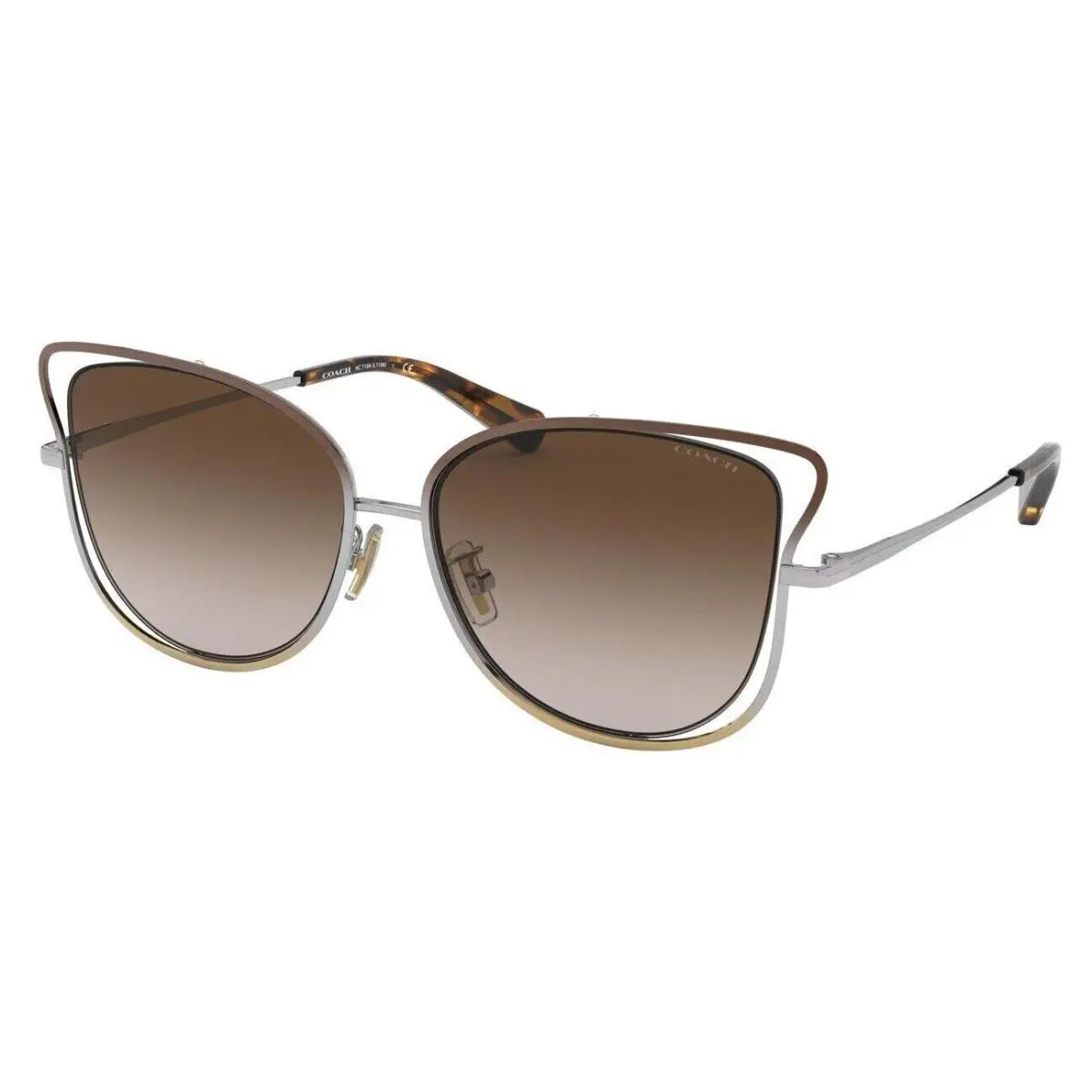 Coach Sunglasses HC7106 933913 55mm Brown Silver Gold Smoke Gradient