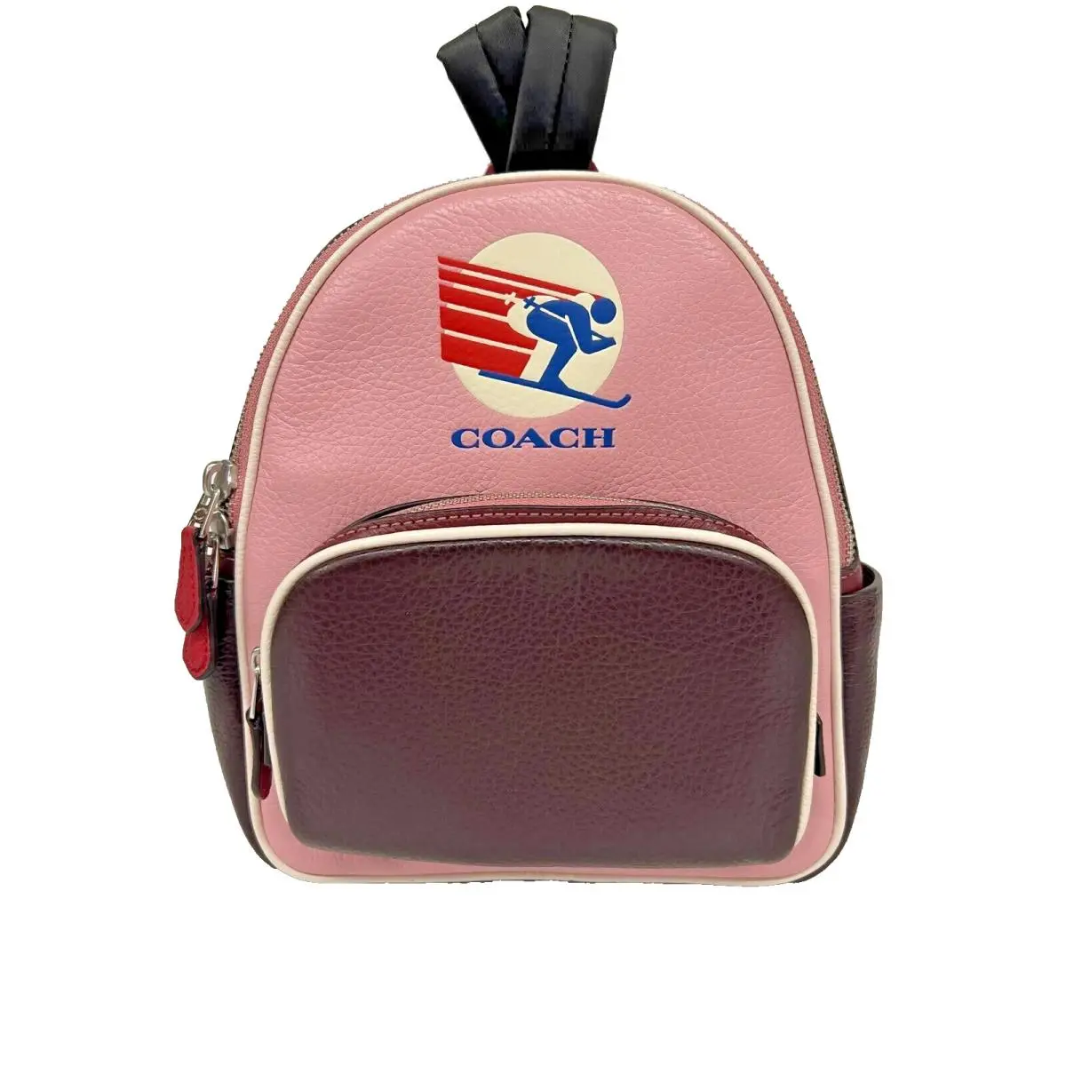 Coach Mini Court Colorblock Pink Backpack Pebble Leather Gold Logo Ski Small Bag