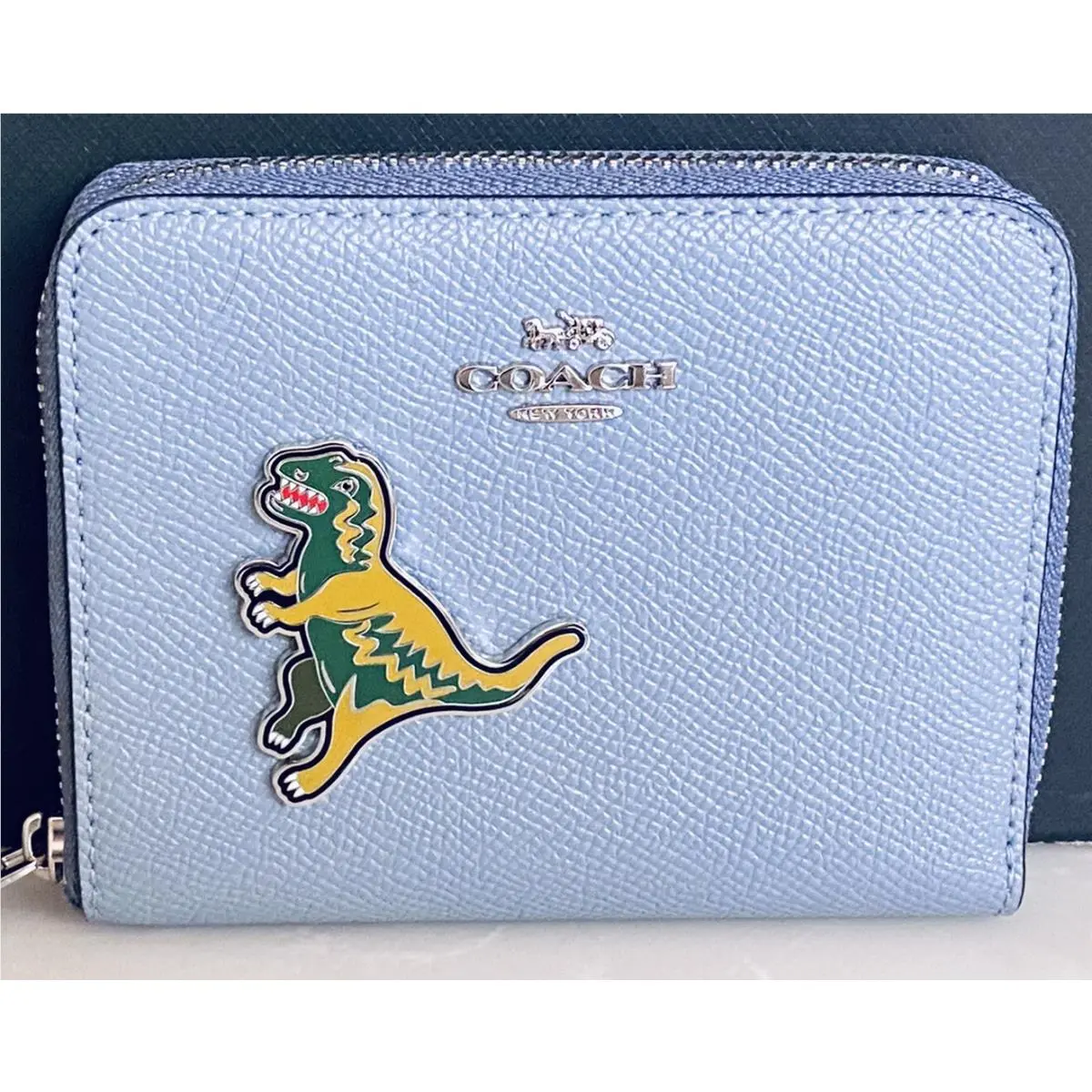 Coach Mist Blue Grossgrain Small Rexy Customized Zip Around Wallet 29677