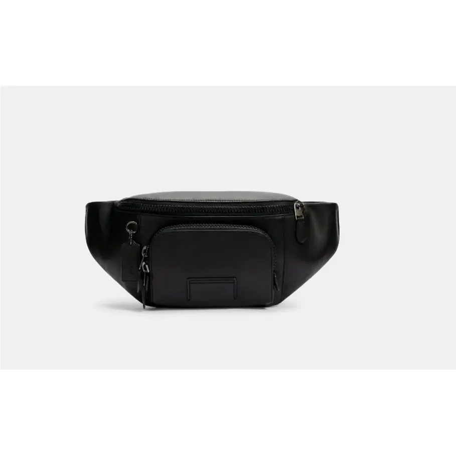 Coach Men`s Gunmetal/black Smooth Calf Leather Track Belt Bag C2716