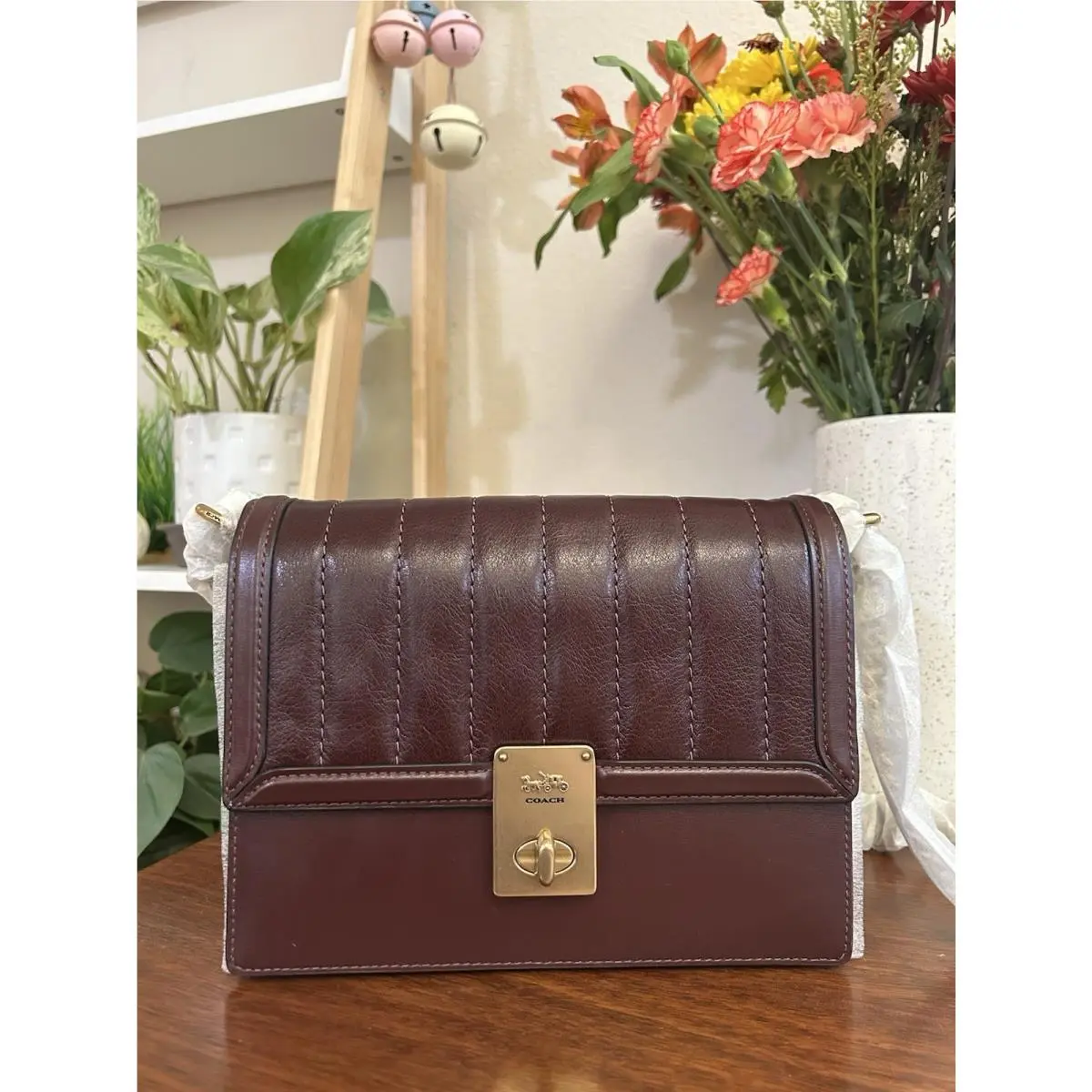 Coach Hutton Quilted Calf Leather Shoulder Bag 89066 Cranberry