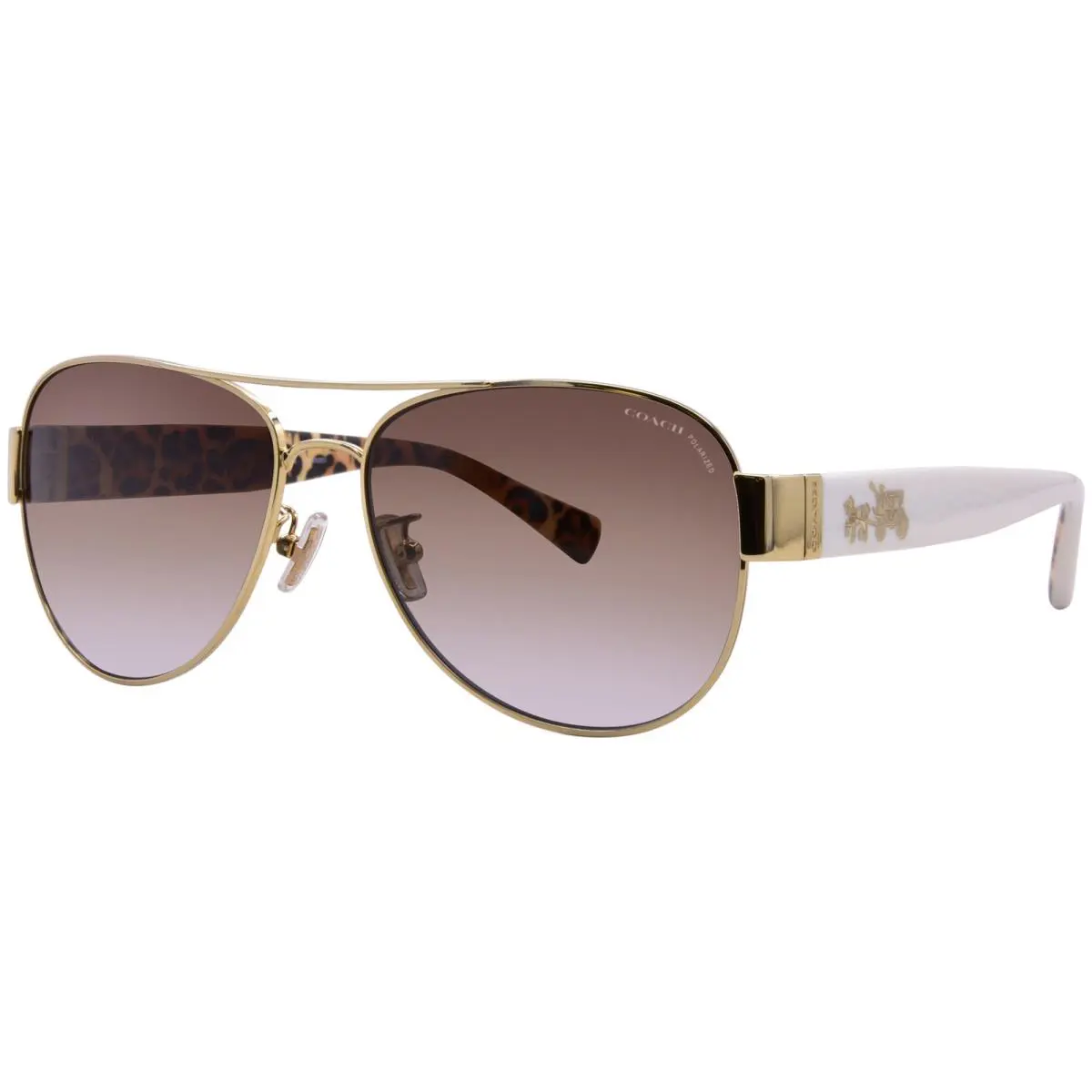 Coach HC7059 Sunglasses Women`s 9249T5 Gold/ivory Wild Beast/brown Pilot 58mm