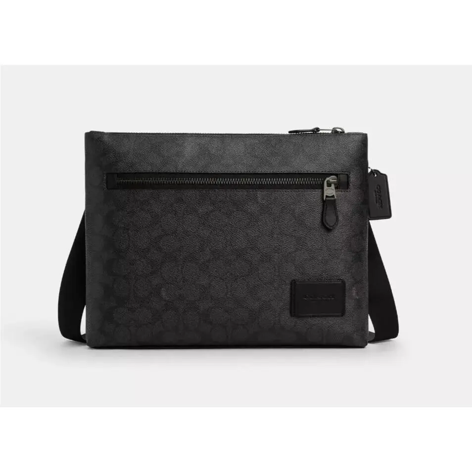 Charcoal/black Carrier Zip Signature Canvas Leather Crossbody Bag -CW448 by Coach