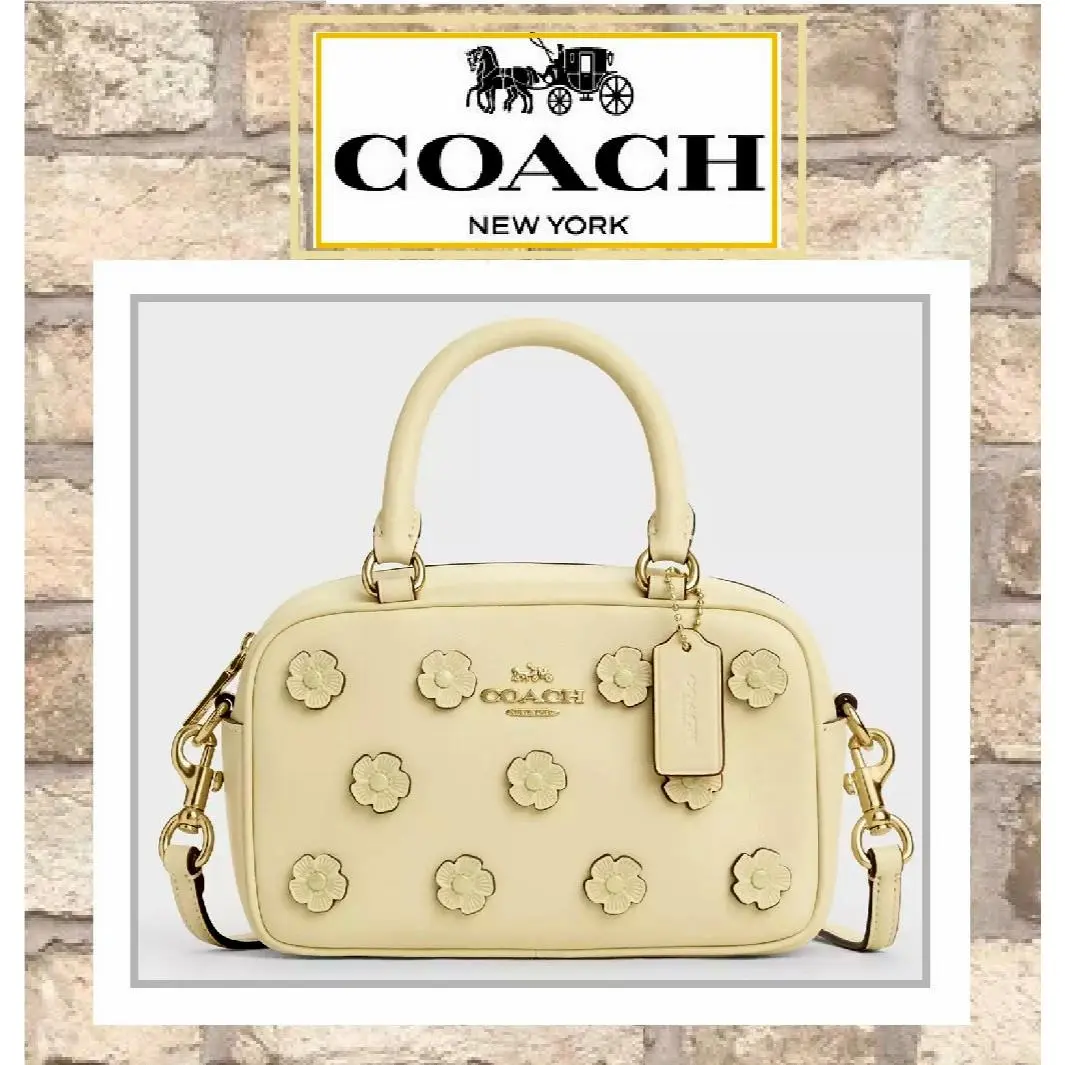 Coach Satchel Crossbody Handbag W/floral Applique CAJ99 In Moonlight Leather