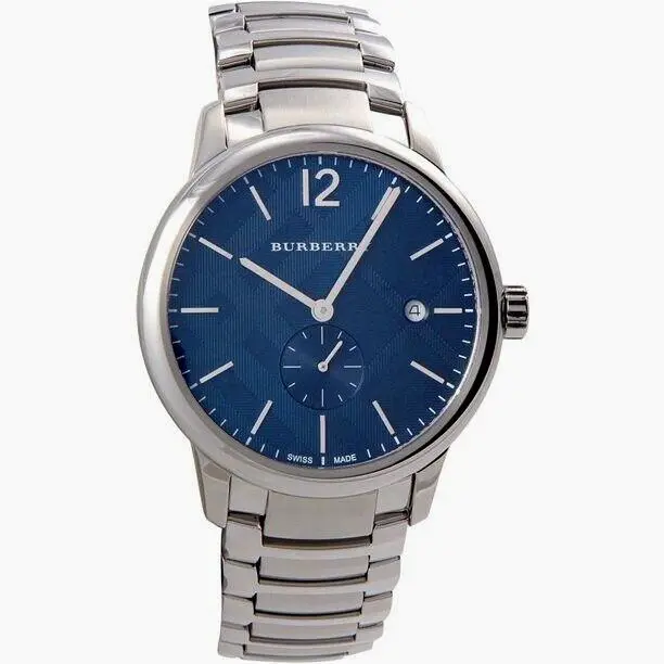 Burberry BU10007 The Classic 40 mm Stainless Steel Case Men`s Watch - Dial: Blue, Band: Silver, Bezel: Silver