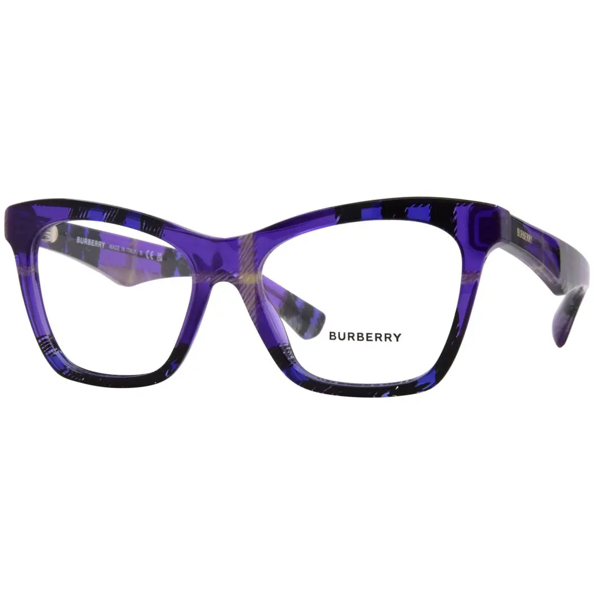 Burberry BE2416 4113 Eyeglasses Frame Women`s Check Violet Full Rim Cat Eye 52mm