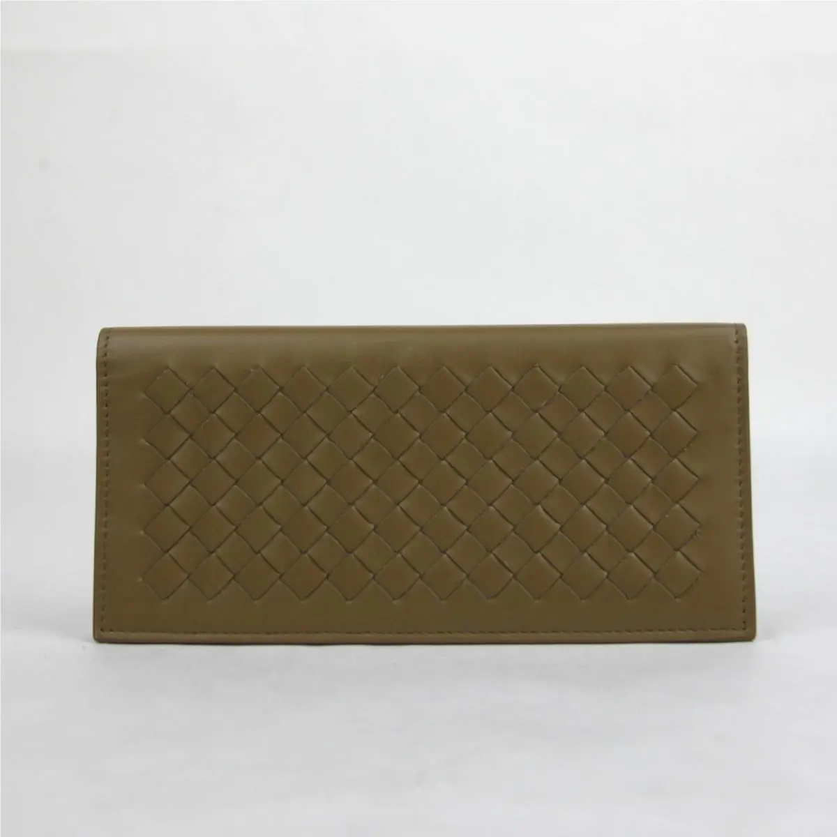 Bottega Veneta Men`s Light Brown Leather Woven Long Bifold Wallet 390878 2314