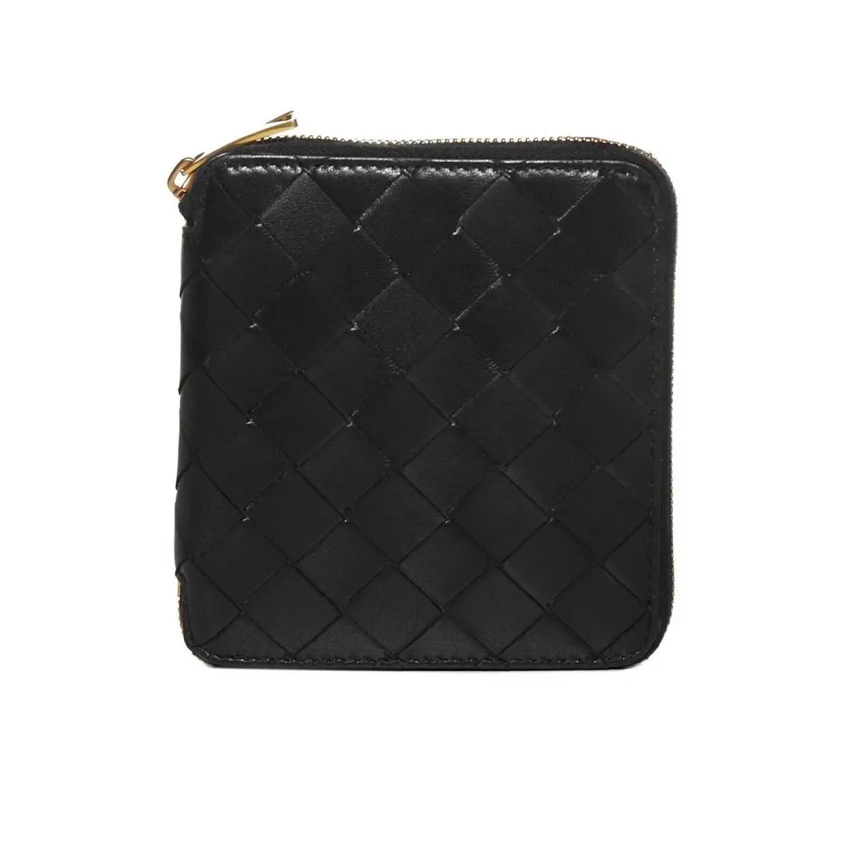 Women`s Black Leather Intrecciato Wallet by Bottega Veneta