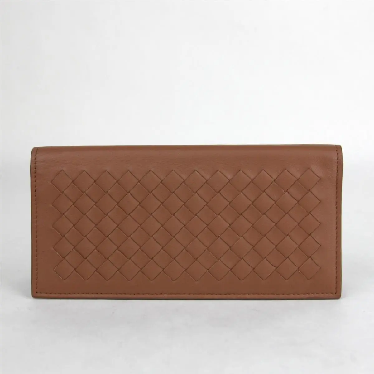 Bottega Veneta Men`s Medium Brown Leather Woven Long Bifold Wallet 390878 2531