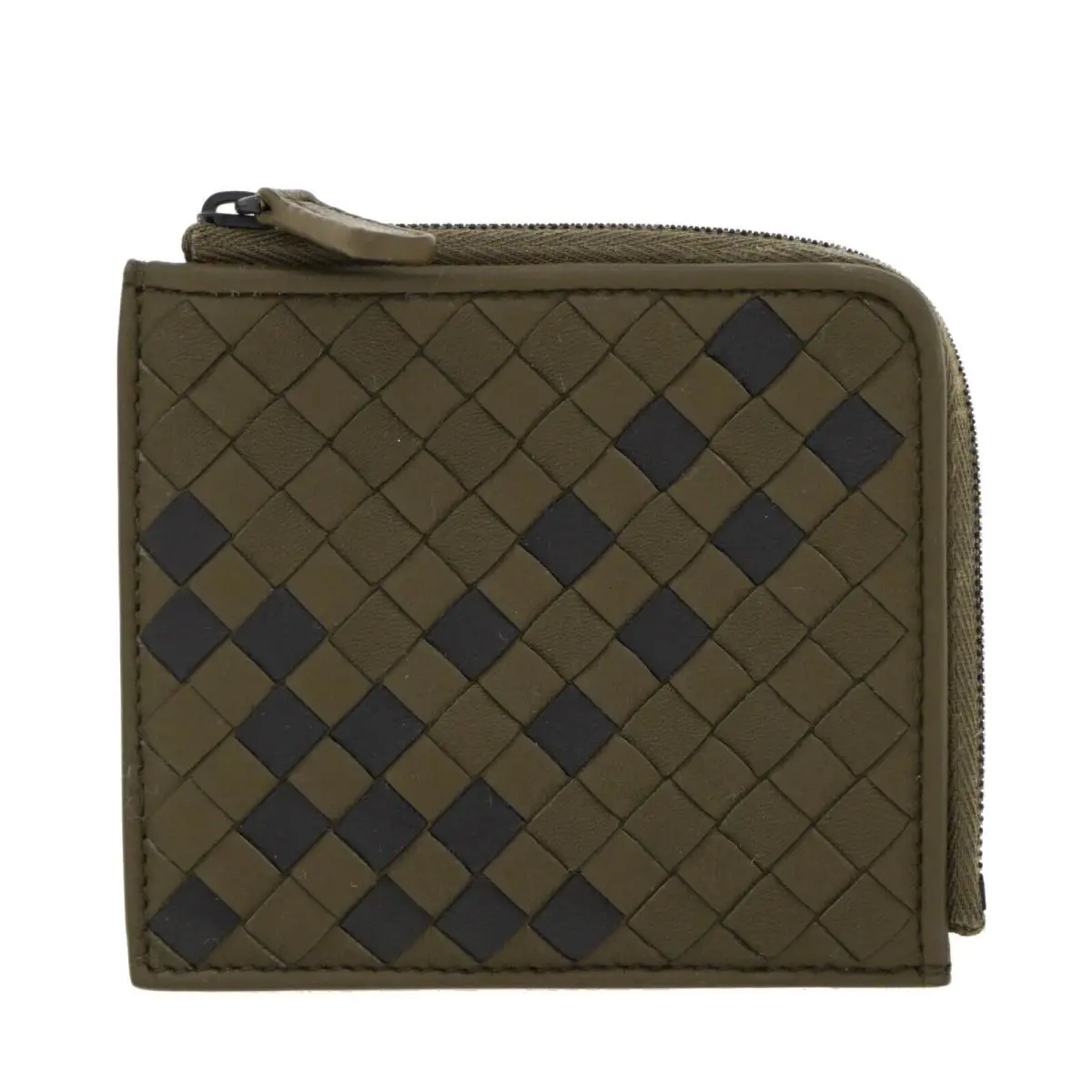 Bottega Veneta Intrecciato Card Case Zip Wallet Forest Green Leather
