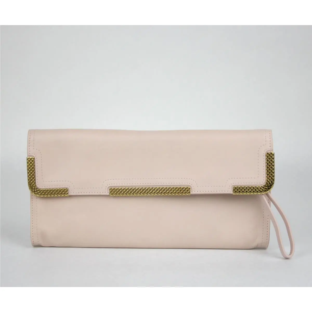 Bottega Veneta Leather Wristlet Clutch Bag Gold Detail Pink 325241 6808