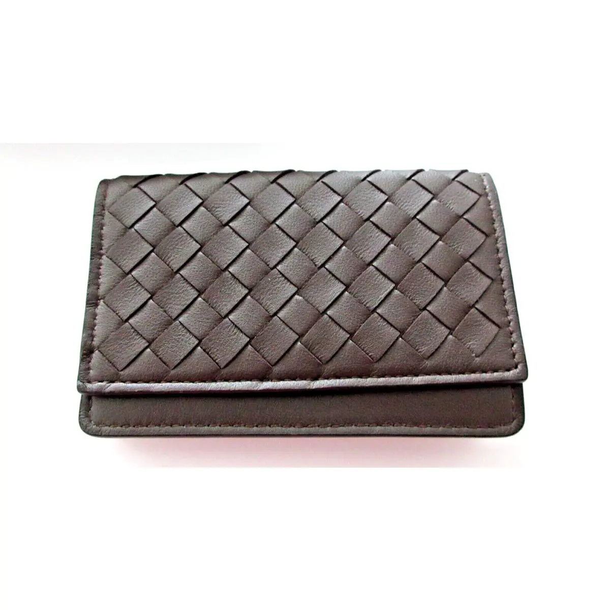 Bottega Veneta Intrecciato Woven Brown Leather Mini Wallet Card Case